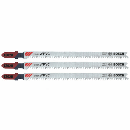Bosch T302H3 3 pc. 5-1/4 In. 10 TPI Clean for PVC T-Shank Jig Saw Blades