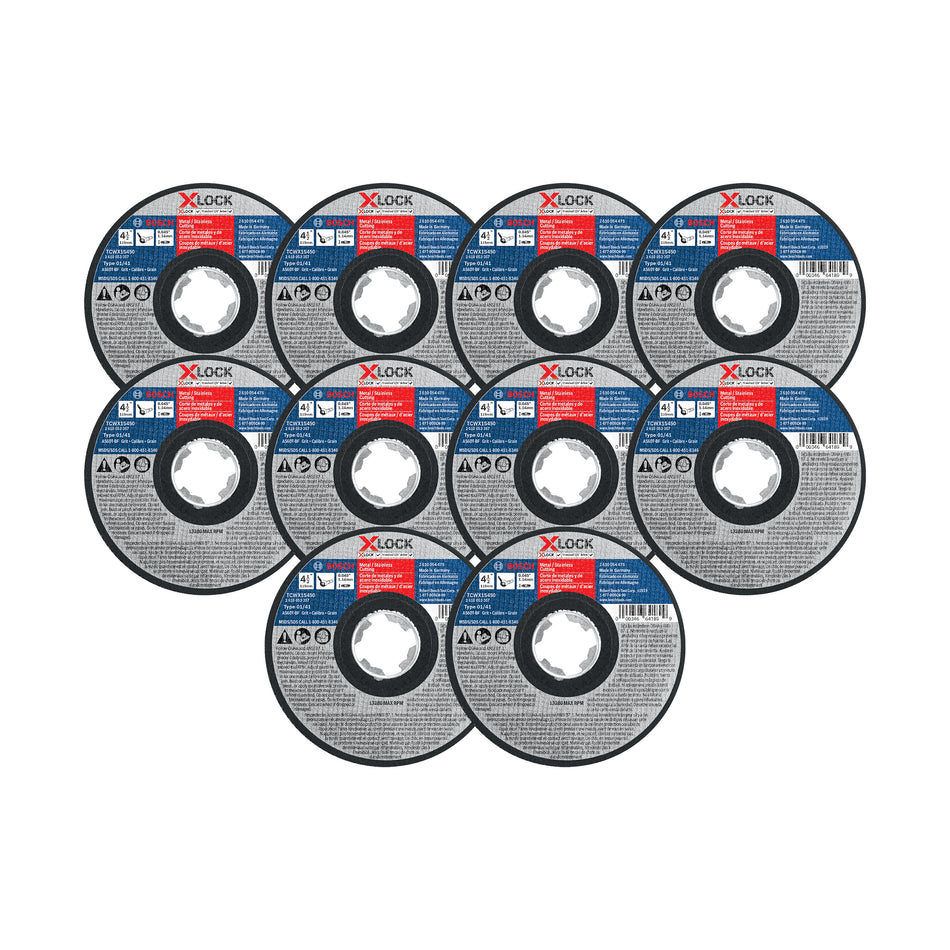 Bosch TCWX1S450P10 10 pc. 4-1/2 In. x .045 In. Type 1/41 X-LOCK® Metal/Stainless Steel Fast Cutting Abrasive Wheel 60 Gr