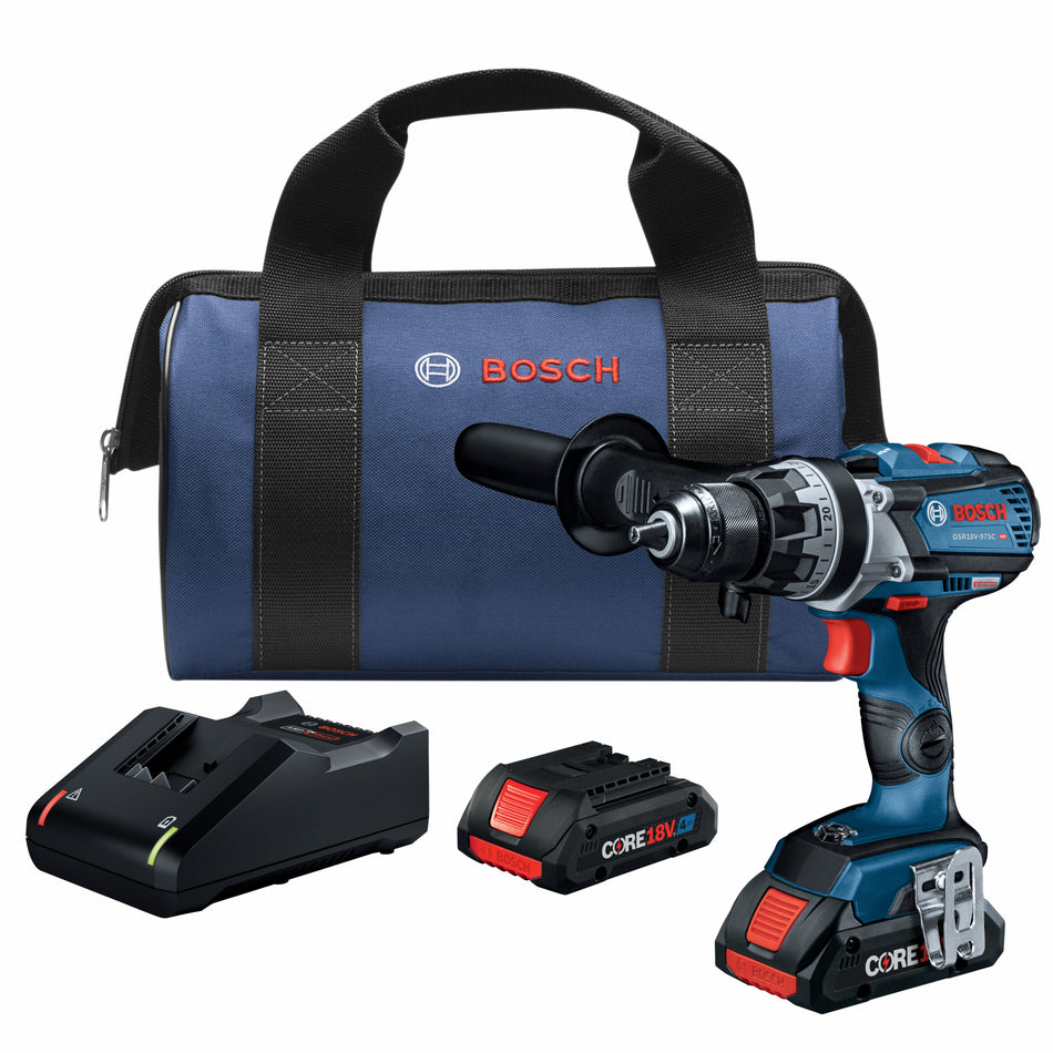 Bosch GSR18V-975CB25 18V Brushless Connected-Ready 1/2 In. Drill/Driver Kit with (2) CORE18V 4 Ah Advanced Power Batteri