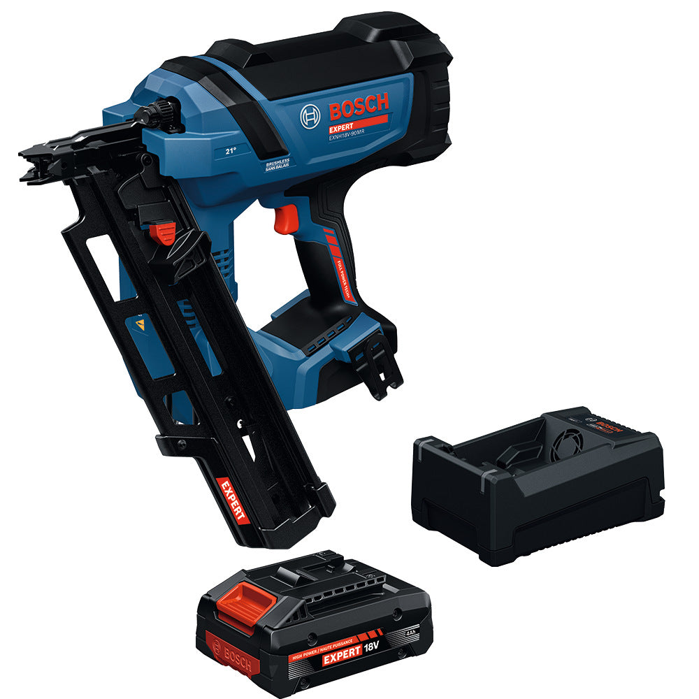 Bosch EXNH18V-90MRB14X EXPERT 18V 30-Degree Framing Nailer Kit With 4.0 Ah Battery and Multi-Voltage Charger