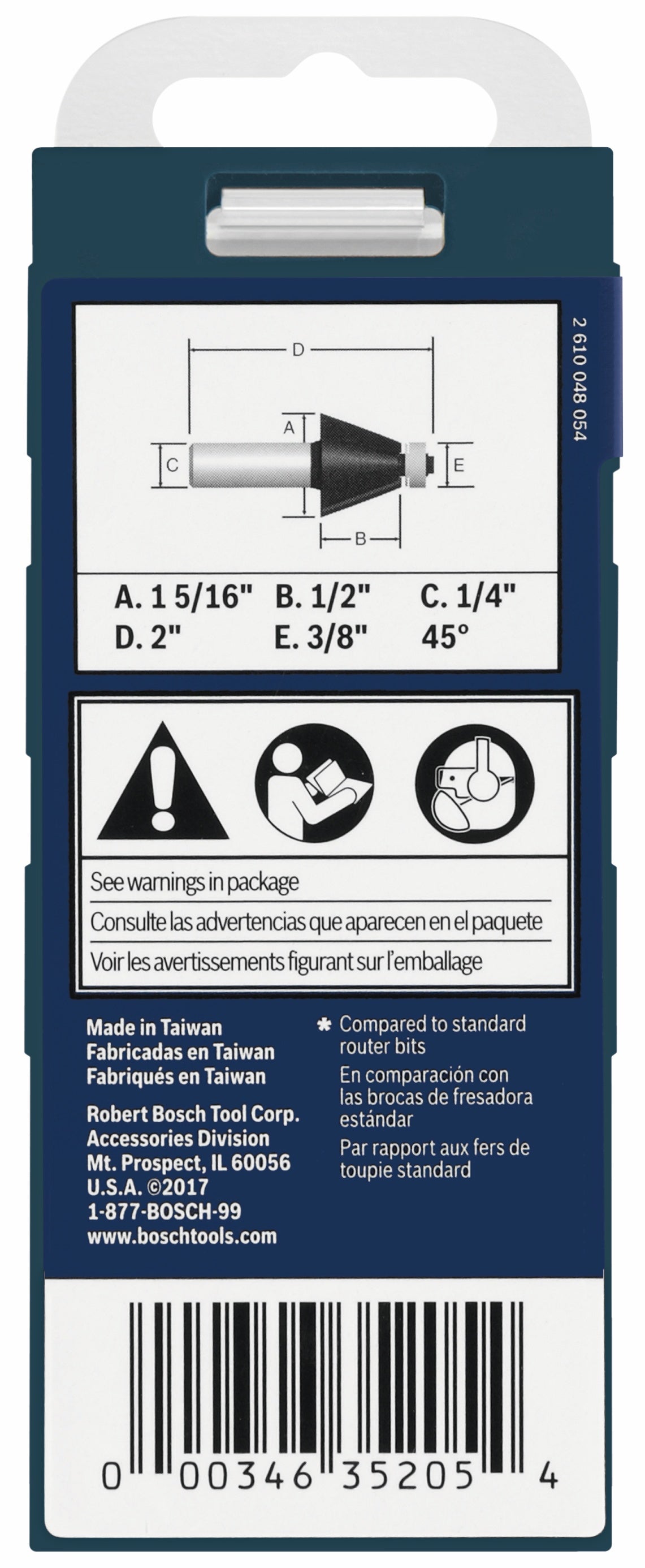 Bosch 85298MC 1-5/16 In. x 45° Carbide-Tipped Chamfer Router Bit