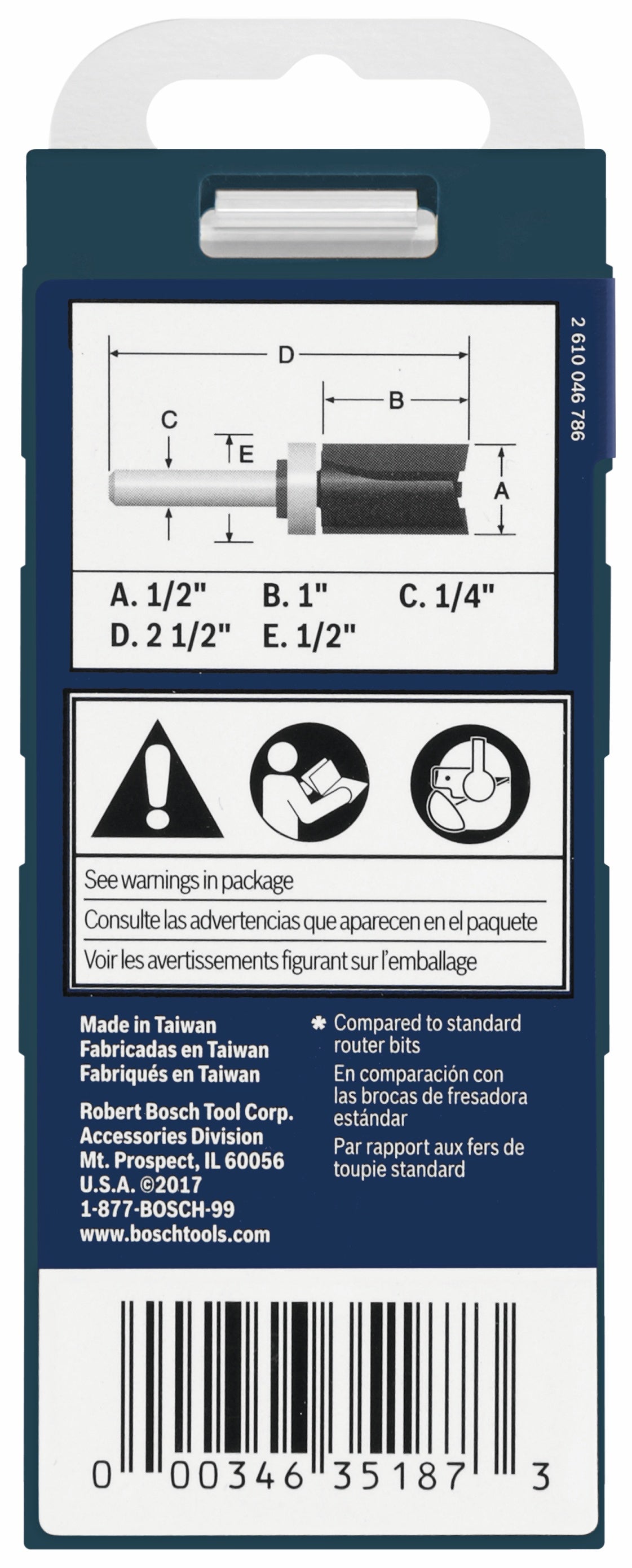 Bosch 85680MC 1/2 In. x 1 In. Carbide-Tipped Double-Flute Top-Bearing Straight Trim Router Bit
