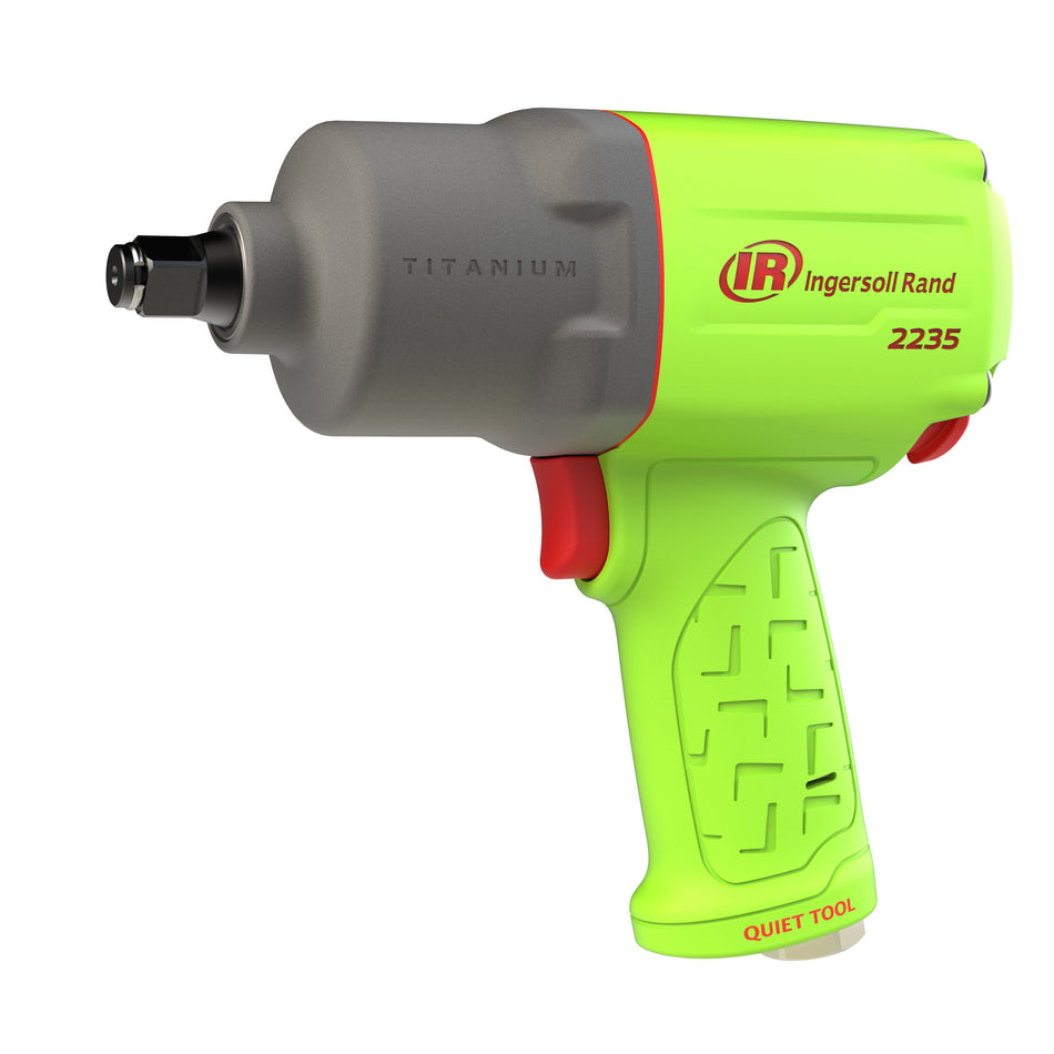 Ingersoll Rand 1/2" Air Impact Wrench, Quiet, 1300 ft-lb Torque, Titanium Hammercase, Friction Ring Retainer, Pistol