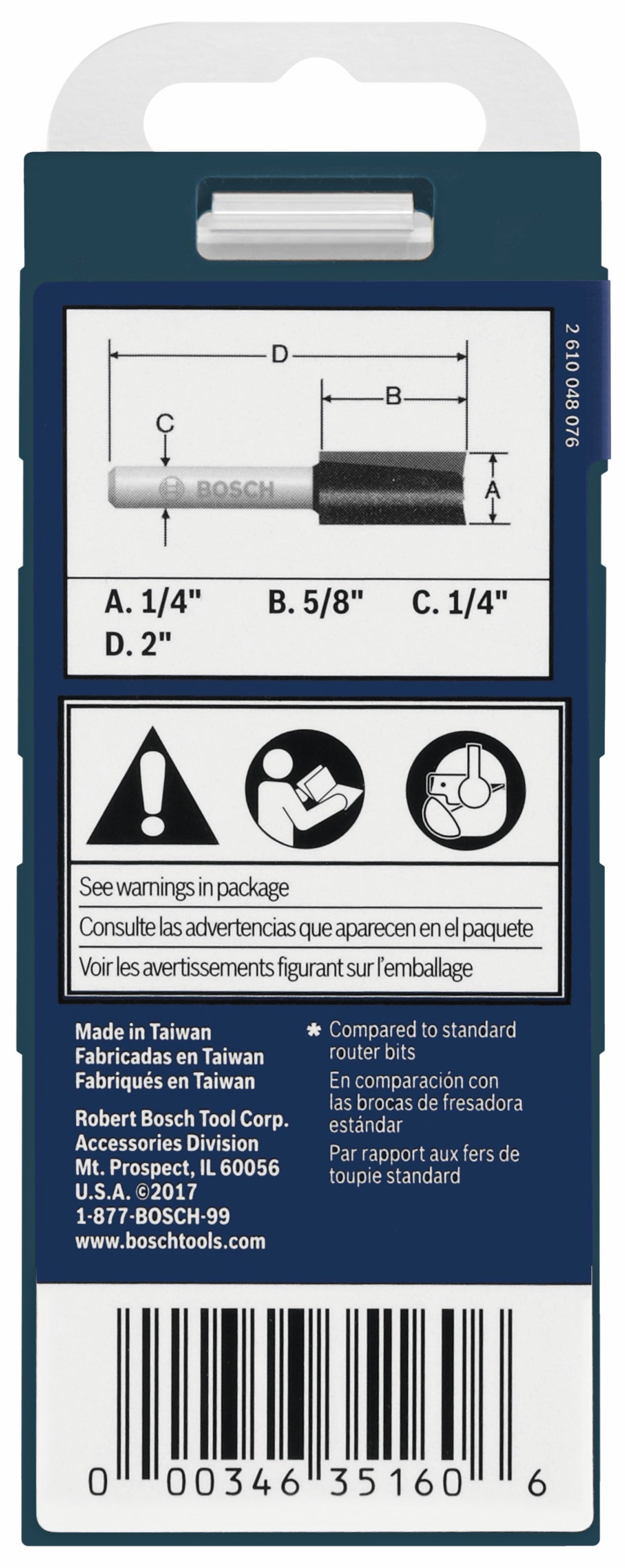Bosch 85221MC 1/4 In. x 5/8 In. Carbide-Tipped Double-Flute Straight Router Bit
