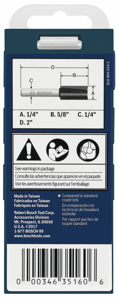Bosch 85221MC 1/4 In. x 5/8 In. Carbide-Tipped Double-Flute Straight Router Bit