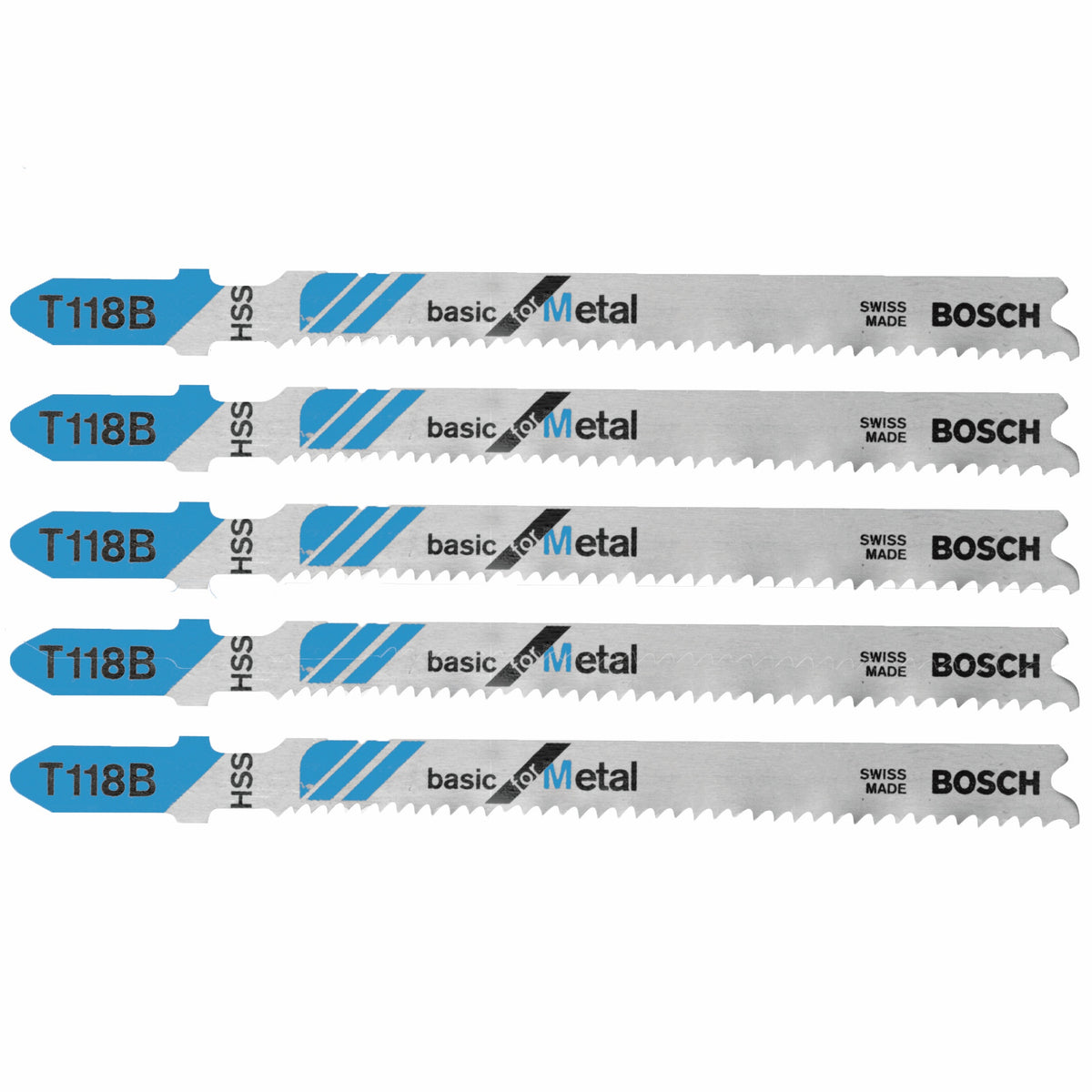 Bosch T118B 5 pc. 3-5/8 In. 11-14 TPI Basic for Metal T-Shank Jig Saw Blades