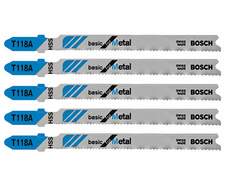Bosch T118A 5 pc. 3-5/8 In. 17-24 TPI Basic for Metal T-Shank Jig Saw Blades