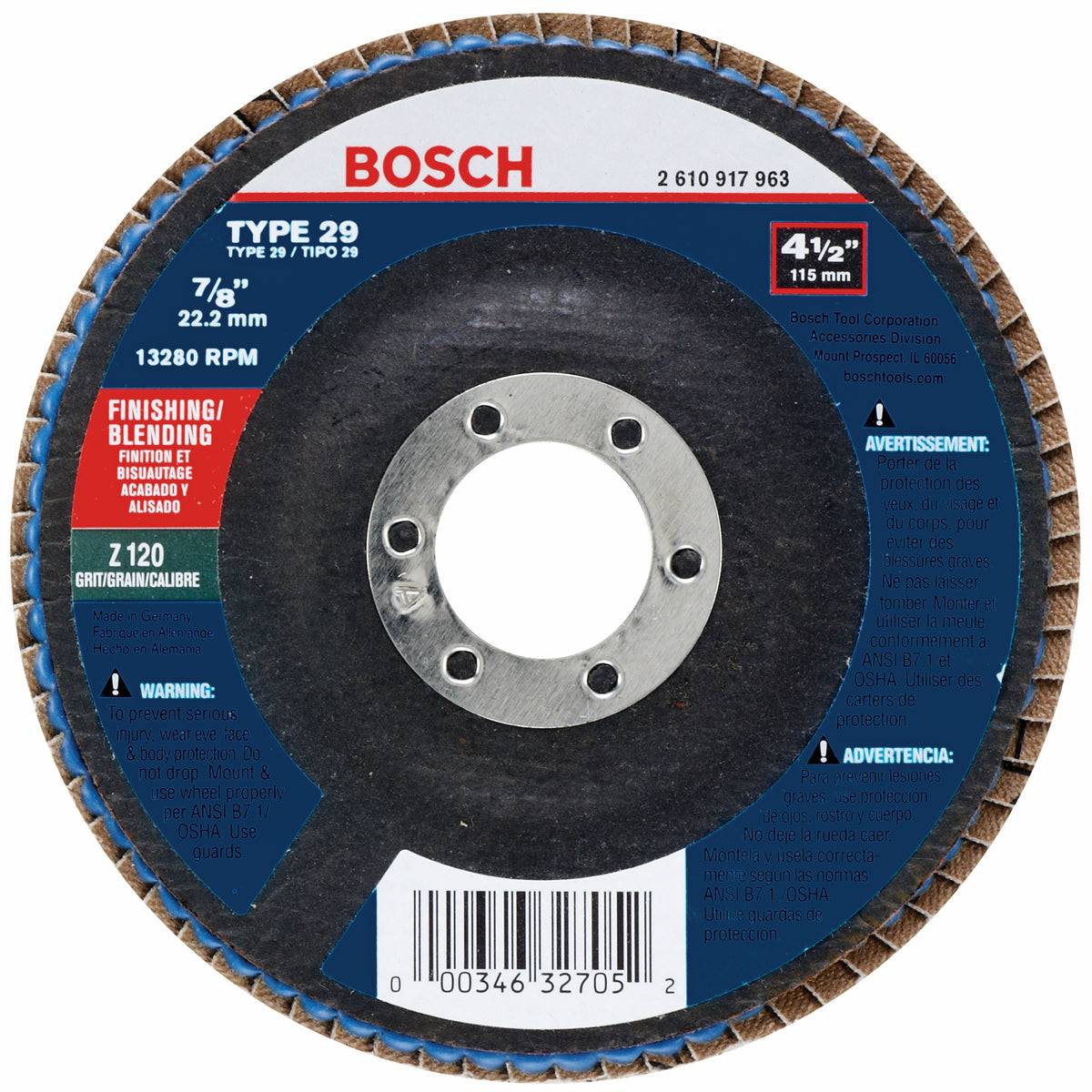 Bosch FD29450120 4-1/2 In. 7/8 In. Arbor Type 29 120 Grit Blending/Grinding Abrasive Wheel