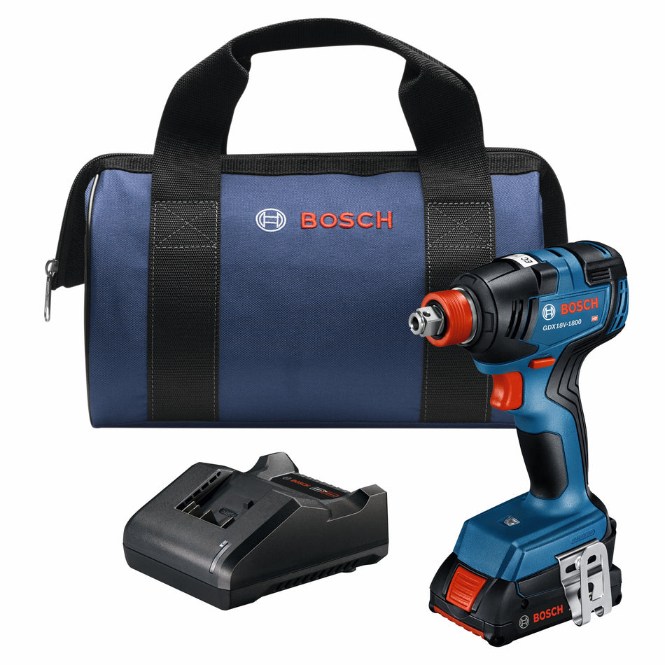 Bosch GDX18V-1800B12 18V Two-In-One 1/4 In. and 1/2 In. Bit/Socket Impact Driver/Wrench Kit with 2 Ah Standard Power Bat