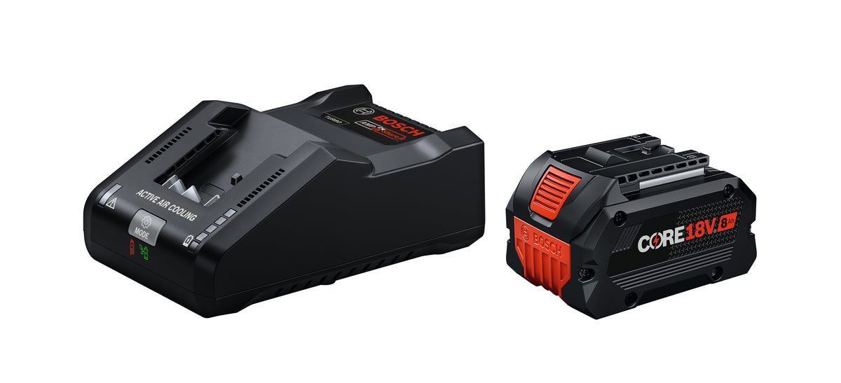 Bosch GXS18V-30N18 18V Starter Kit with (1) CORE18V® 8 Ah High Power Battery and (1) 18V 16 Amp Battery Turbo Charger