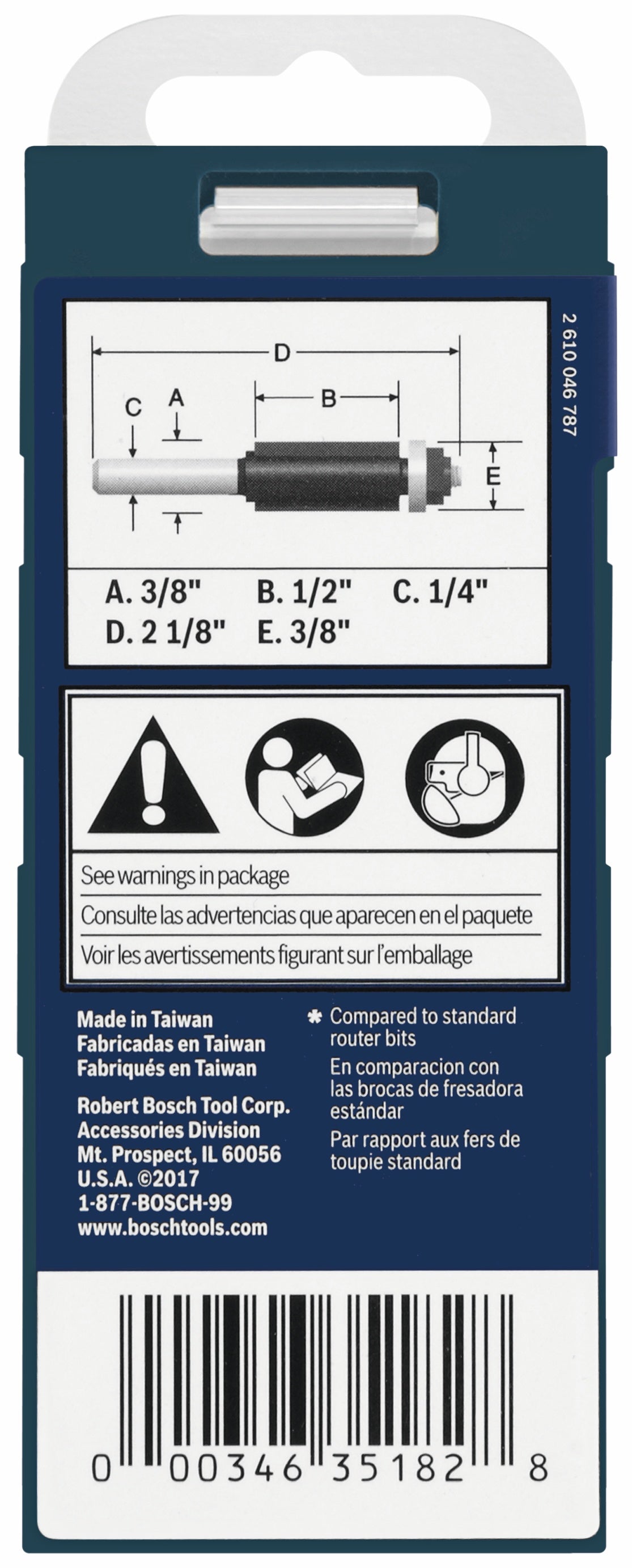 Bosch 85269MC 3/8 In. x 1/2 In. Carbide-Tipped Double-Flute Flush Trim Router Bit