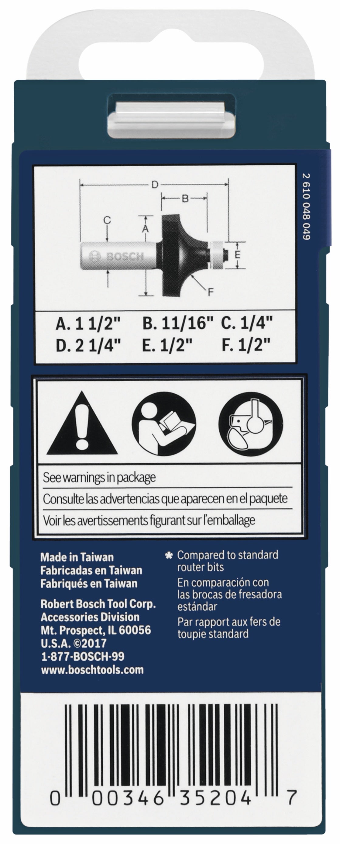 Bosch 85297MC 1/2 In. x 11/16 In. Carbide-Tipped Roundover Router Bit
