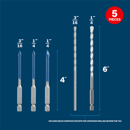 Bosch PTBXMC05 5 pc. Porcelain Tile and Multi-Material Drill Bit Set