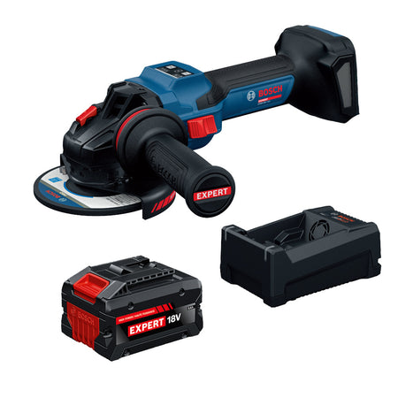 Bosch EXWS18V-15SB18X EXPERT 18V 5 - 6 Inch Angle Grinder with Slide Switch Kit With 8.0 Ah Battery and Multi-Voltage Ch