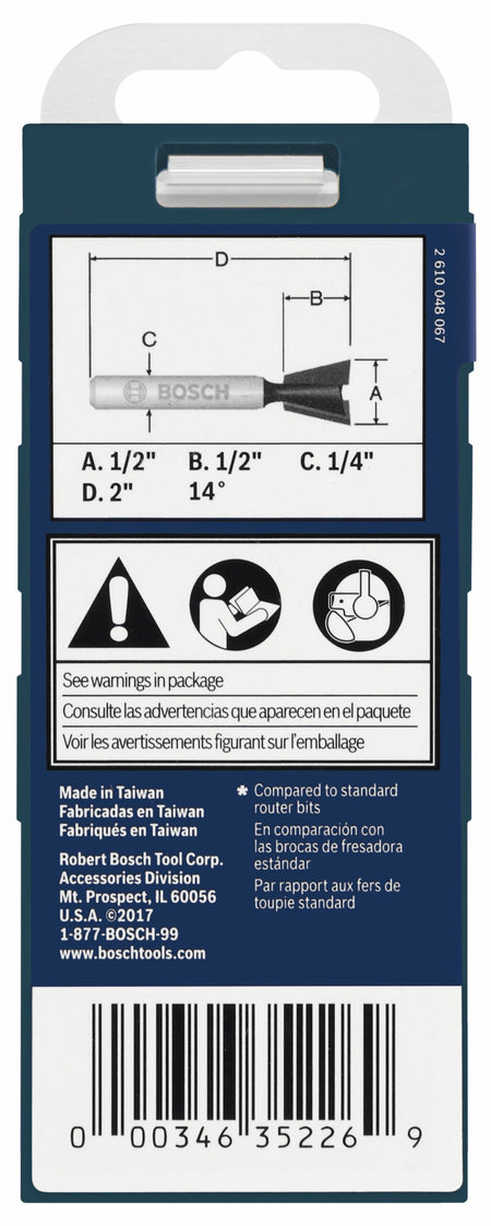 Bosch 84703MC 14° x 1/2 In. Carbide-Tipped Dovetail Router Bit