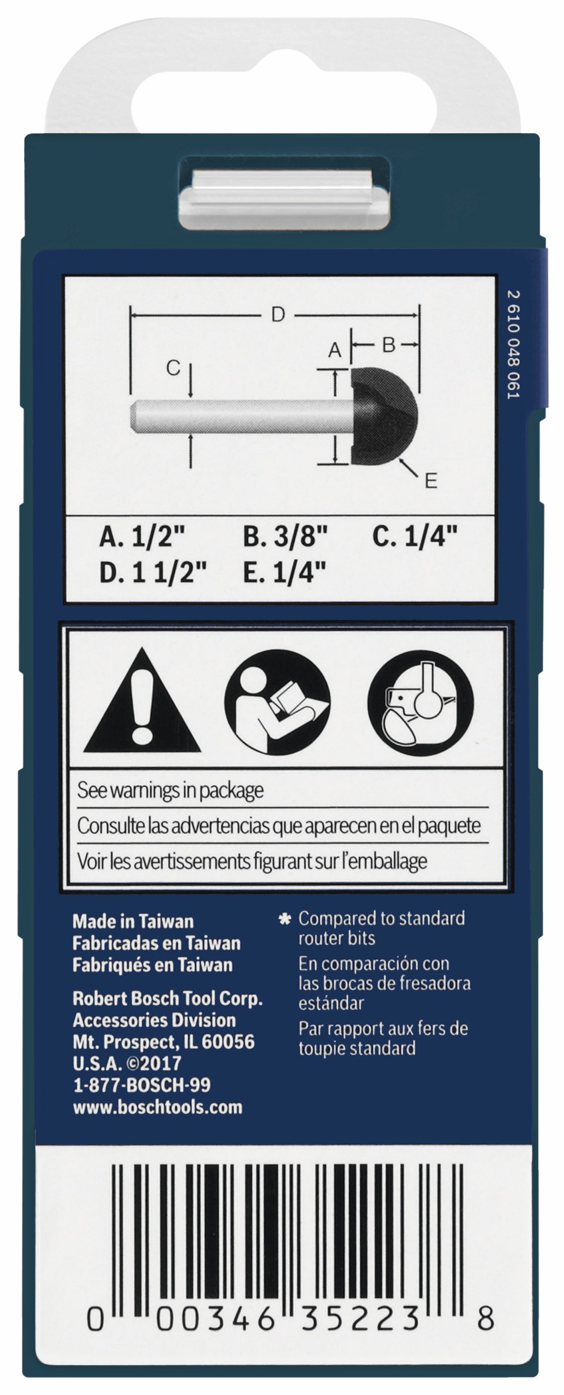 Bosch 85446MC 1/4 In. x 1/2 In. Carbide-Tipped Core Box Router Bit