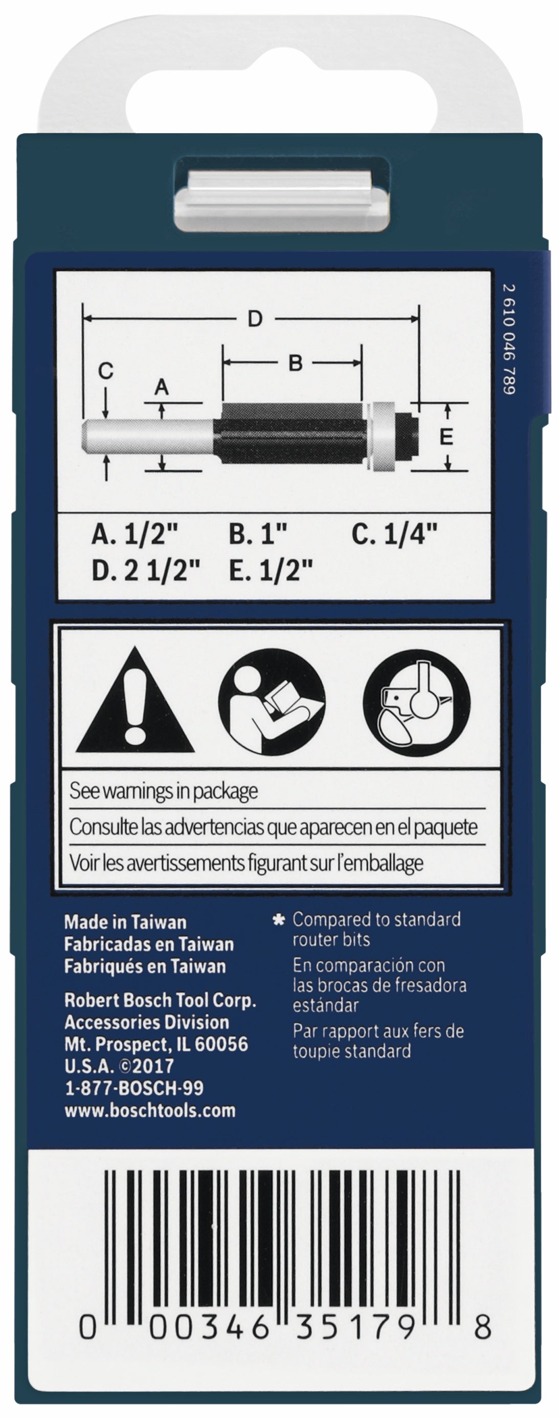 Bosch 85216MC 1/2 In. x 1 In. Carbide-Tipped Triple-Flute Flush Trim Router Bit
