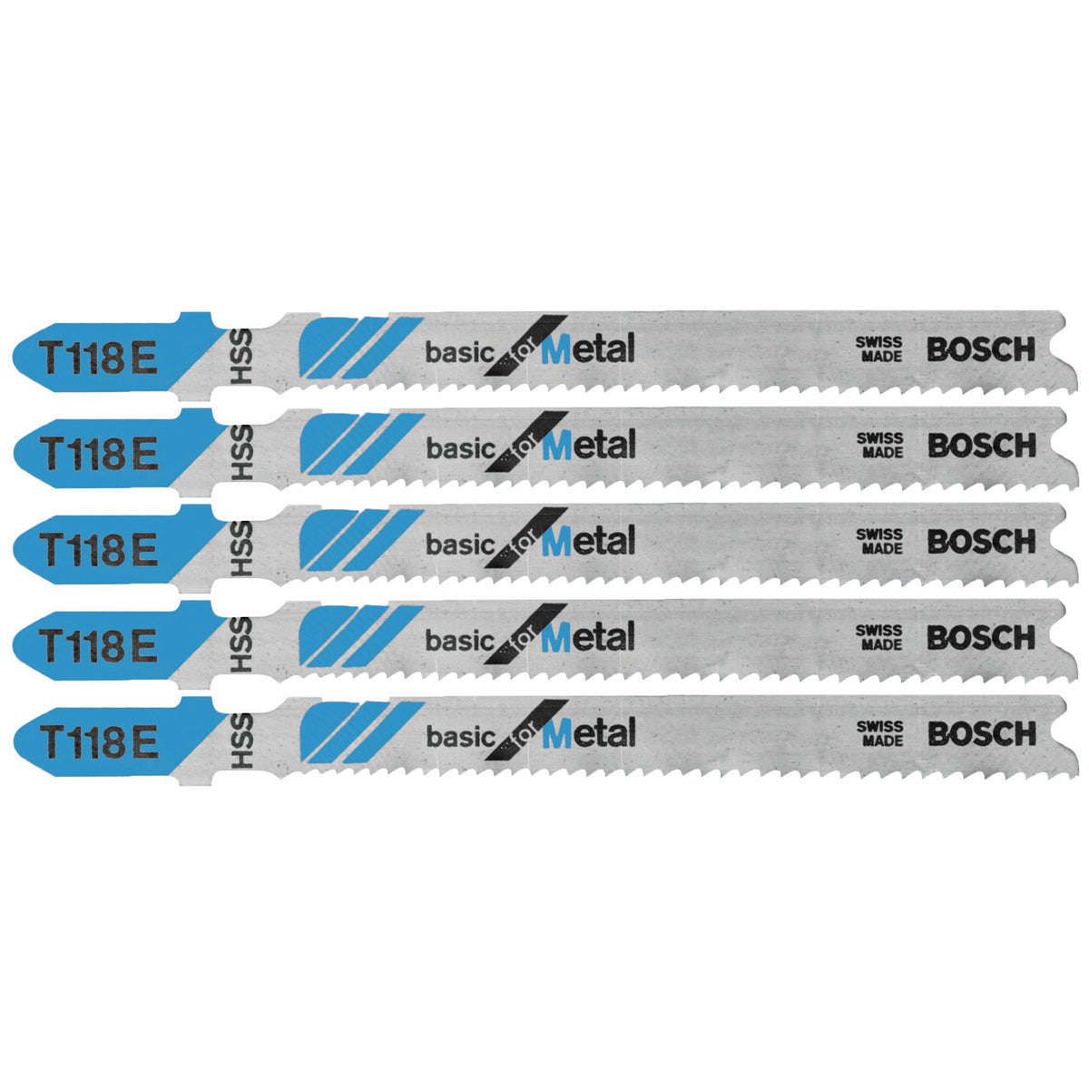 Bosch T118E 5 pc. 3-5/8 In. 14-18 TPI Basic for Metal T-Shank Jig Saw Blades