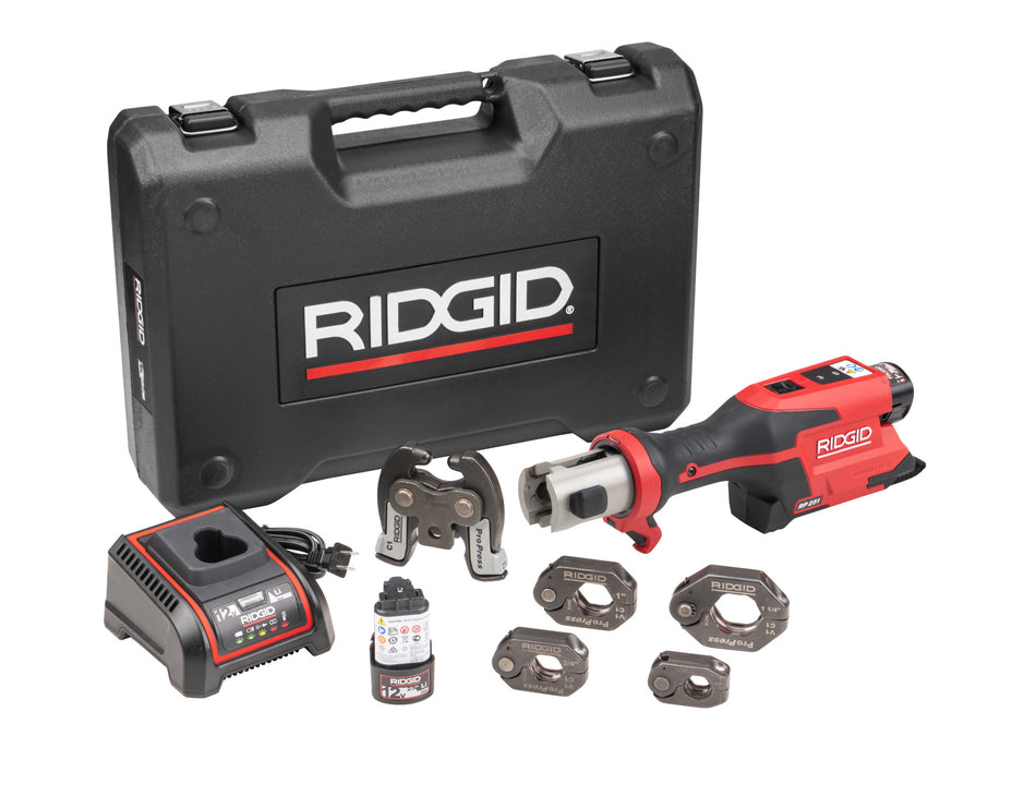 RIDGID 78198 RP 251 Press Tool Battery Kit with ProPress Rings (1/2"-1-1/4") and C1 Actuator