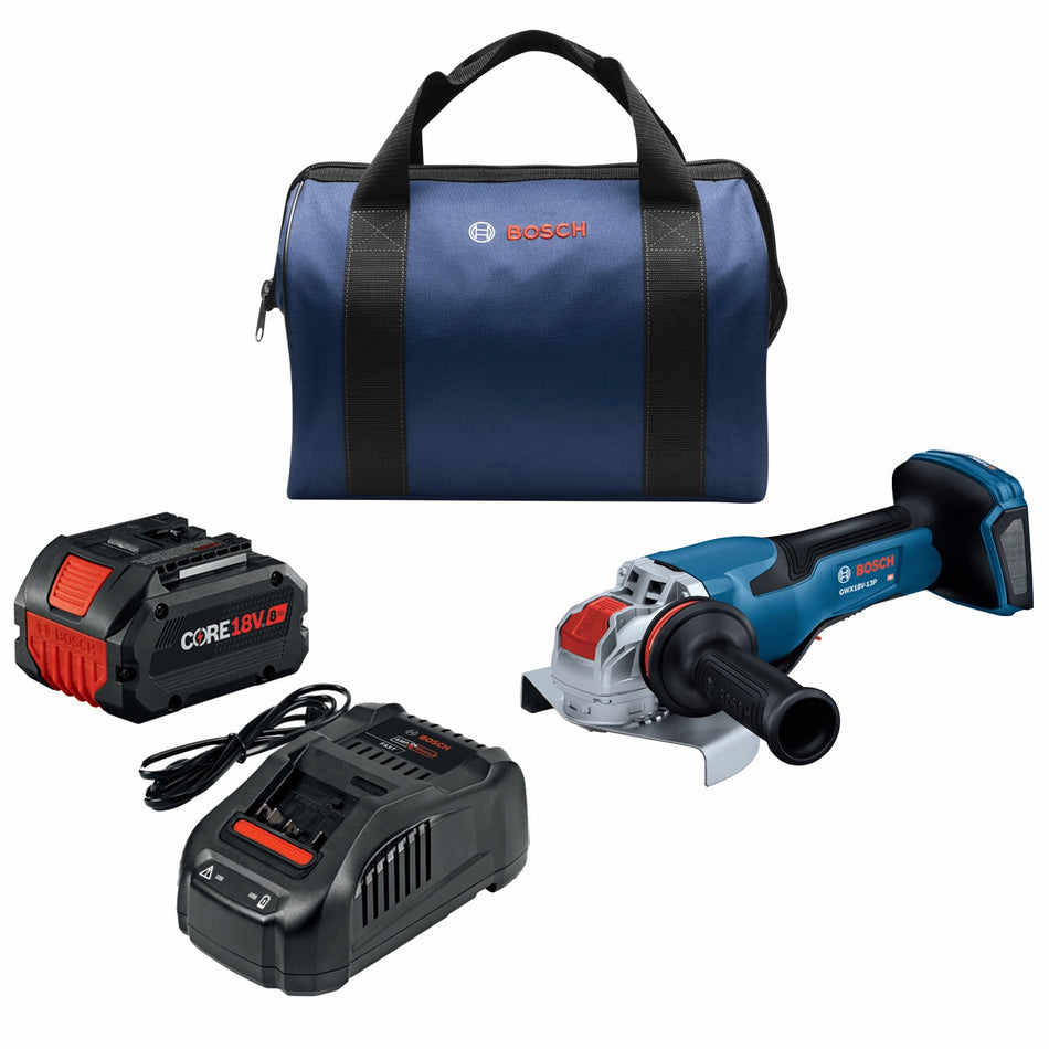 Bosch GWX18V-13PB14 PROFACTOR™ 18V X-LOCK 5 – 6 In. Angle Grinder with No Lock-On Paddle Switch and (1) CORE18V® 8 Ah Hi