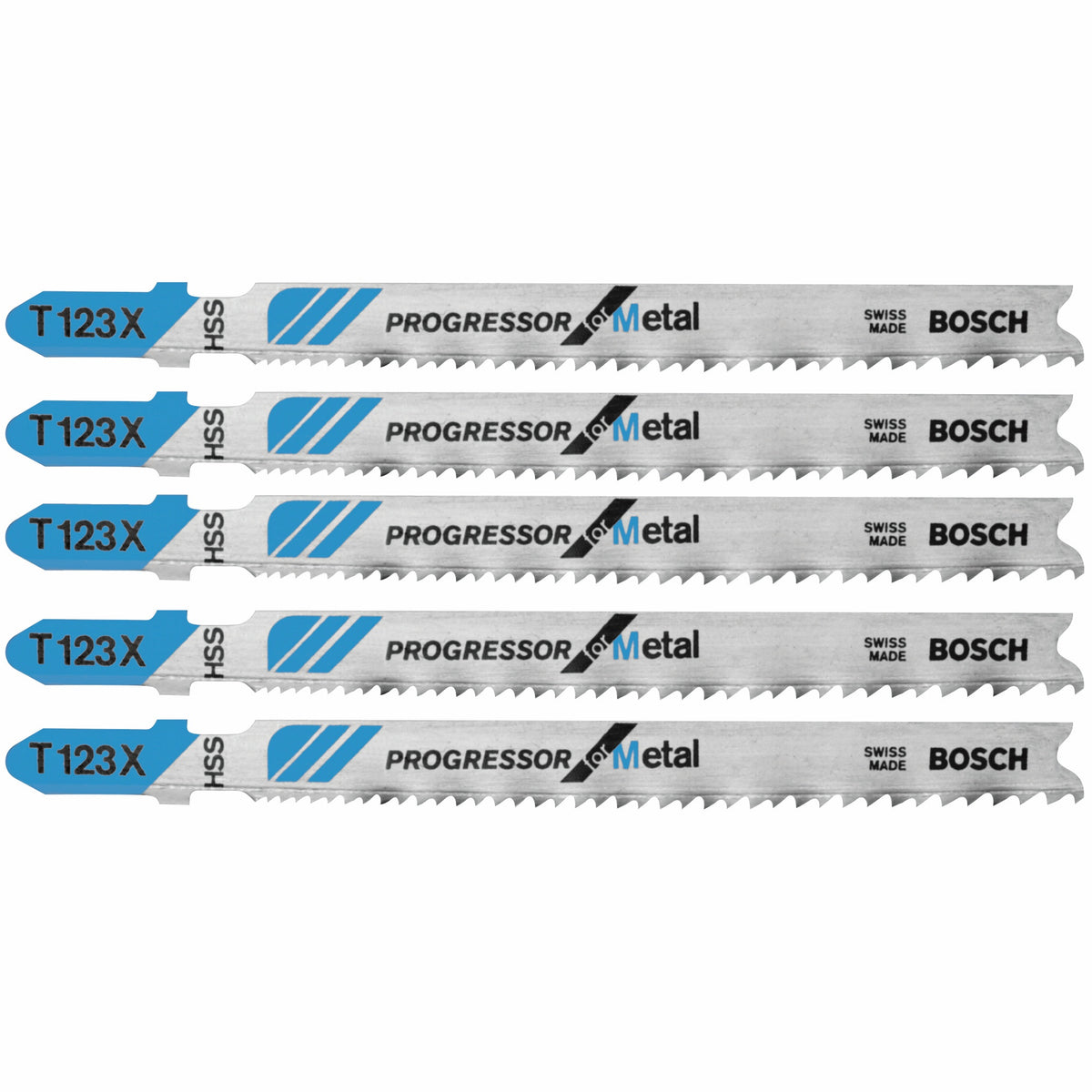 Bosch T123X 5 pc. 4 In. 10-24P TPI Progressor for Metal T-Shank Jig Saw Blades