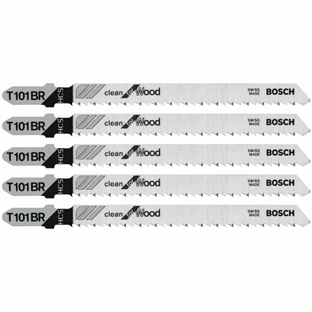 Bosch T101BR 5 pc. 4 In. 10 TPI Reverse Pitch Clean for Wood T-Shank Jig Saw Blades