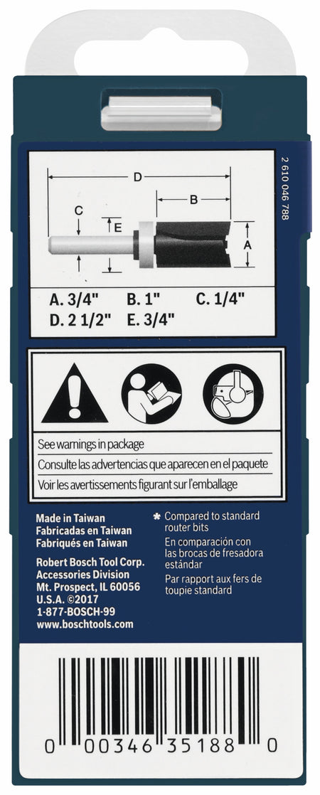 Bosch 85682MC 3/4 In. x 1 In. Carbide-Tipped Double-Flute Top-Bearing Straight Trim Router Bit
