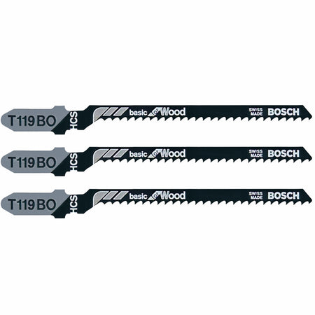 Bosch T119BO3 3 pc. 3-1/4 In. 12 TPI Basic Wood Cutting T-Shank Jig Saw Blades