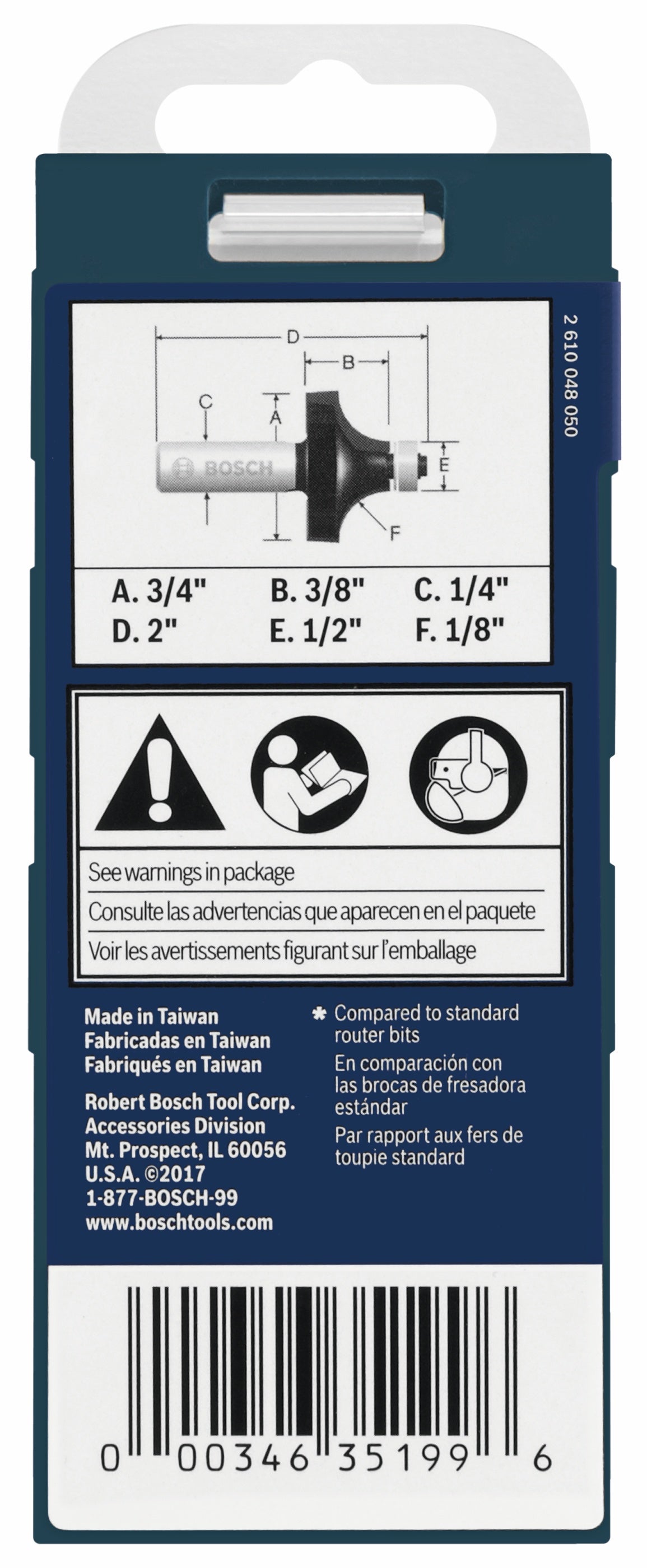 Bosch 85290MC 1/8 In. x 3/8 In. Carbide-Tipped Roundover Router Bit
