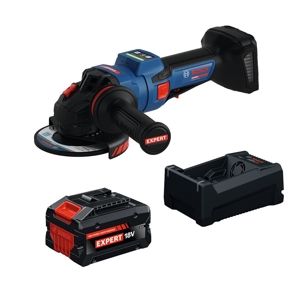 Bosch EXWS18V-15PSB18X EXPERT 18V 5 – 6 In. Angle Grinder with No Lock-On Paddle Switch Kit 8.0 Ah Battery and Multi-Vol
