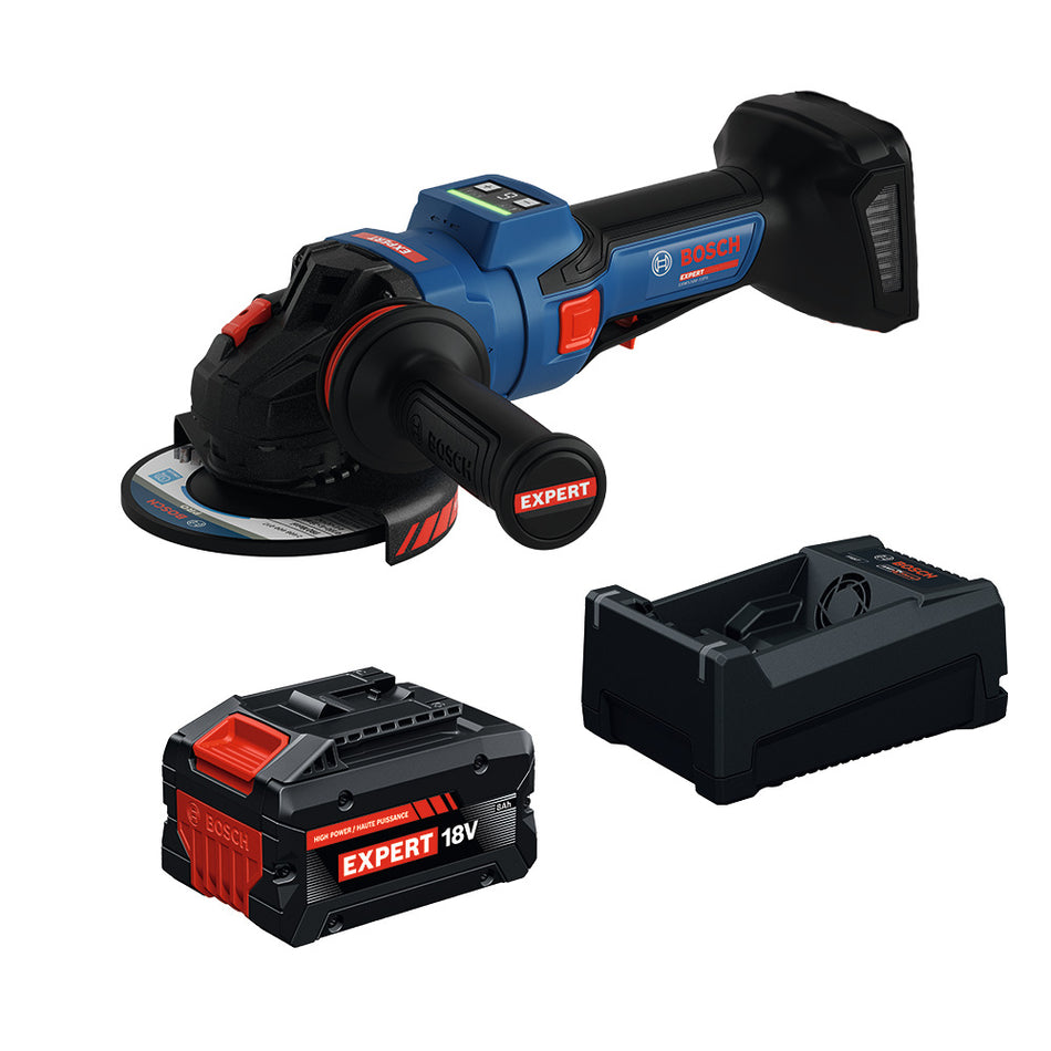 Bosch EXWS18V-15PSB18X EXPERT 18V 5 – 6 In. Angle Grinder with No Lock-On Paddle Switch Kit 8.0 Ah Battery and Multi-Vol