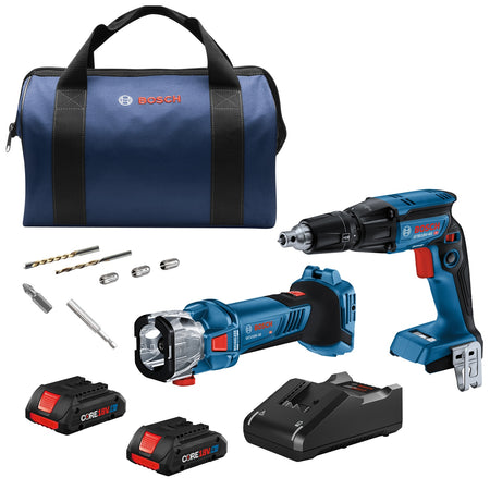 Bosch GXL18V-291B25 18V 2-Tool Combo Kit with Brushless Screwgun, Brushless Cut-Out Tool and (2) CORE18V® 4 Ah Advanced 