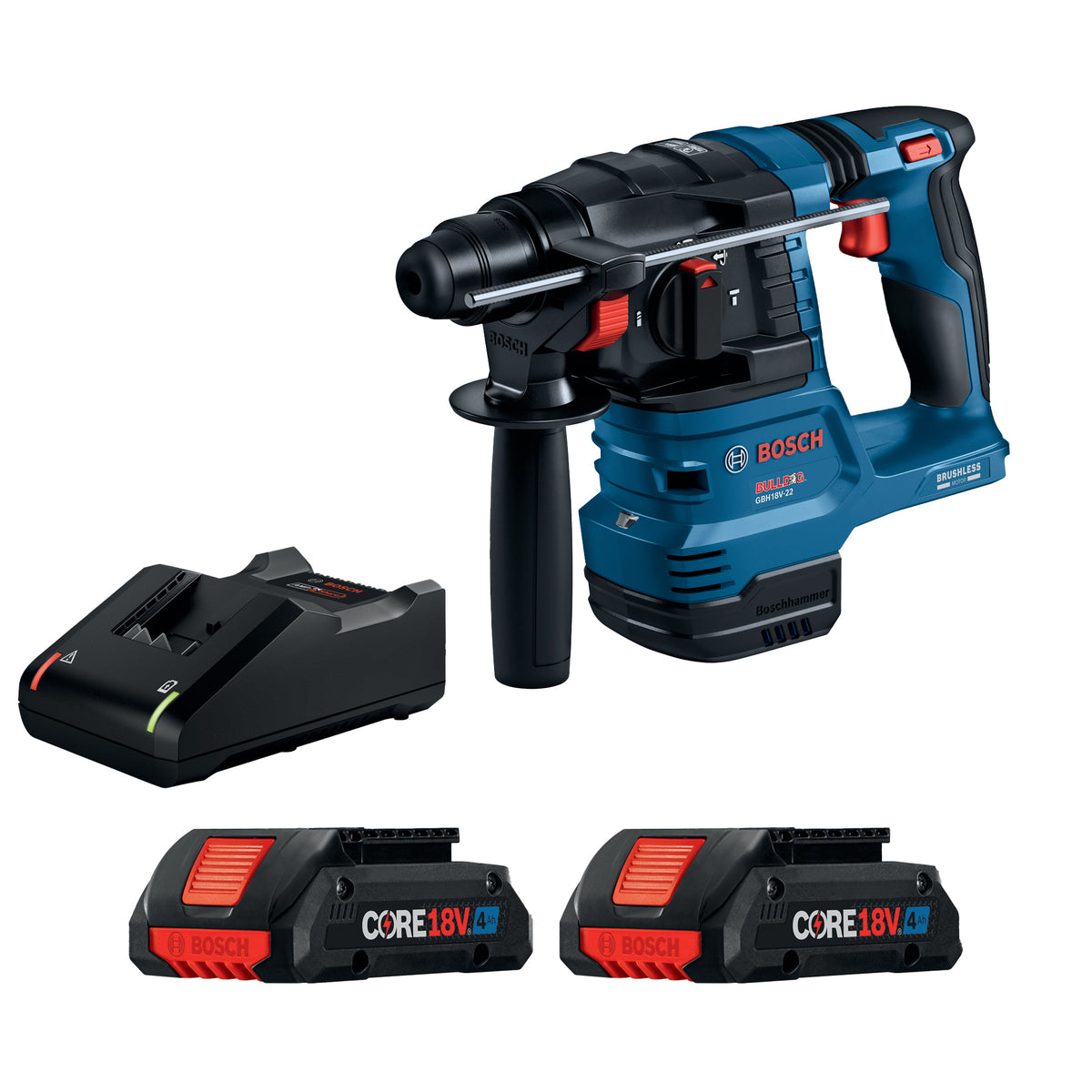 Bosch GBH18V-22K24 18V Brushless SDS-plus® Bulldog™ ¾ In. Rotary Hammer Kit with (2) CORE18V® 4 Ah Advanced Power Batter