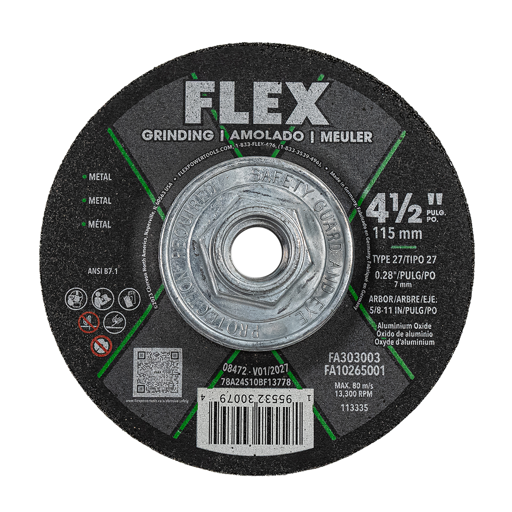 FLEX FA303003 24V 4.5" x 0.28" x 5/8"-11 Grinding Disc with Hub Type 27