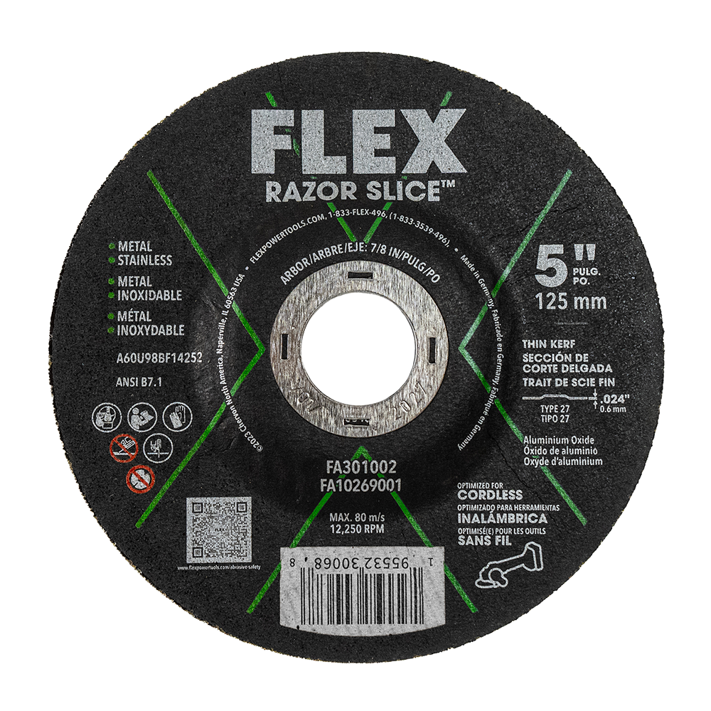 FLEX FA301002 24V Razor Slice™ 5" x 0.024" x 7/8" Ultra-thin Cut-Off Disc Type 27