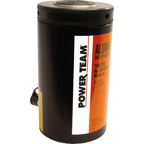 Power Team RA1006L Cylinder, Aluminum, Single Acting, Spring Return, 100 TON, 6-1/4" Stroke