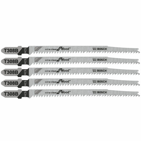Bosch T308B 5 pc. 4-5/8 In. 12 TPI Extra Clean for Wood T-Shank Jig Saw Blades