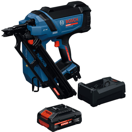 Bosch EXNH18V-90MDB14X EXPERT 18V 20-Degree Framing Nailer Kit With 4.0 Ah Battery and Multi-Voltage Charger
