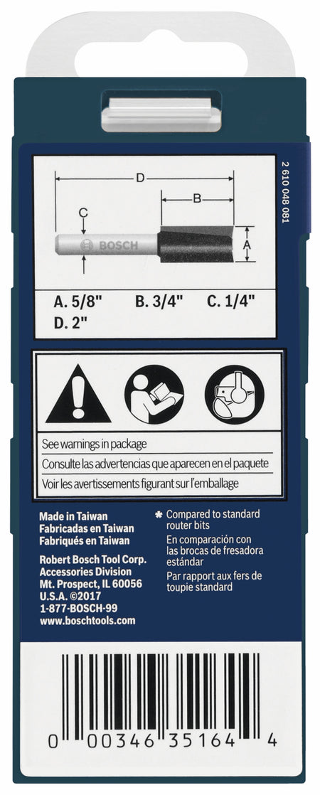 Bosch 85230MC 5/8 In. x 3/4 In. Carbide-Tipped Double-Flute Straight Bit