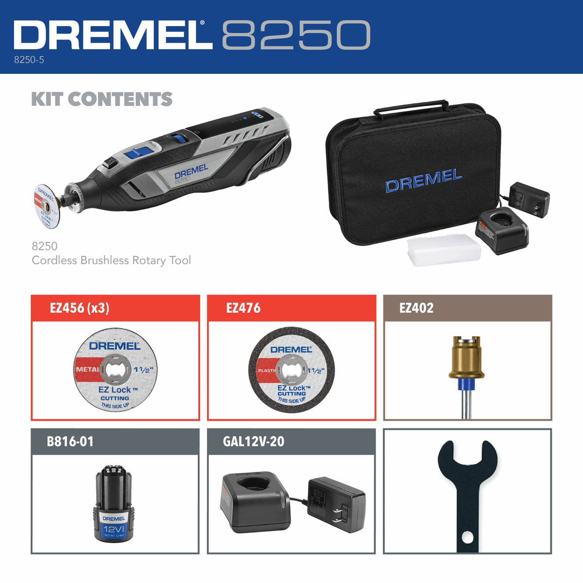 Dremel 8250-5 12-Volt Cordless Brushless Rotary Tool Kit