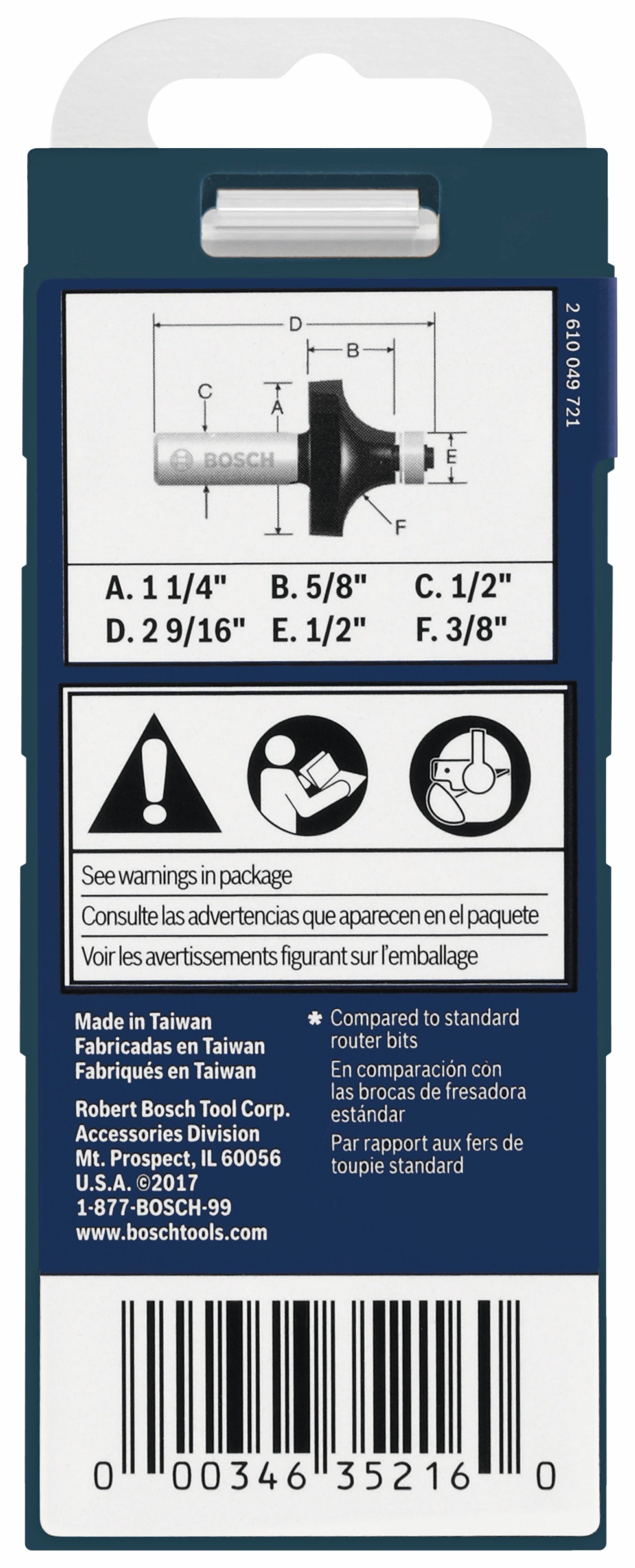 Bosch 85594MC 3/8 In. x 5/8 In. Carbide-Tipped Roundover Router Bit