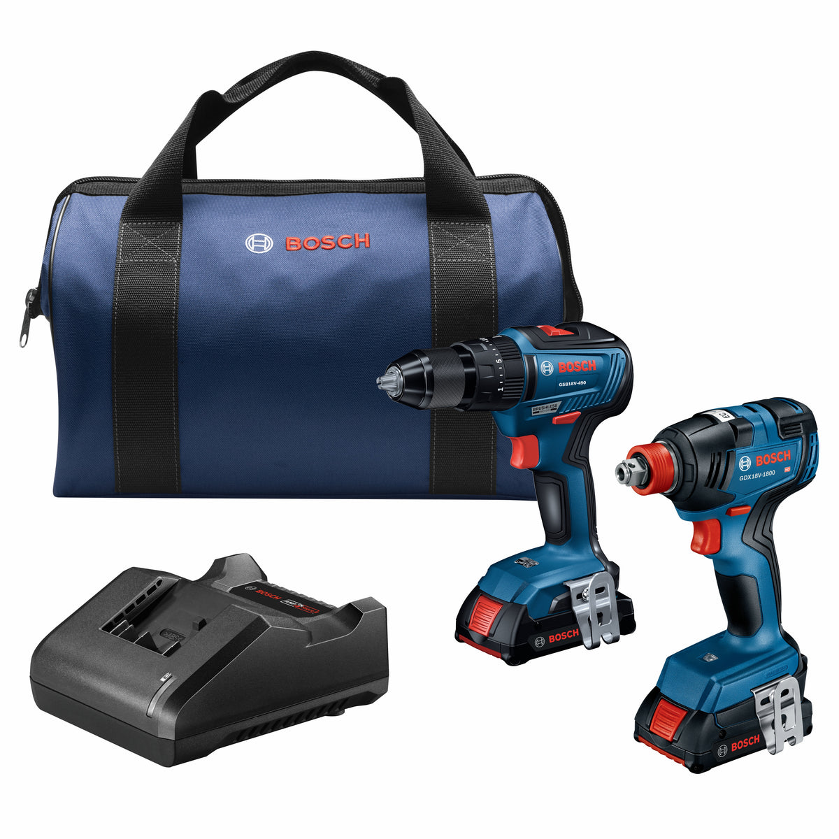 Bosch GXL18V-240B22 18V 2-Tool Combo Kit with 1/2 In. Hammer Drill/Driver, Two-In-One 1/4 In. and 1/2 In. Bit/Socket Imp