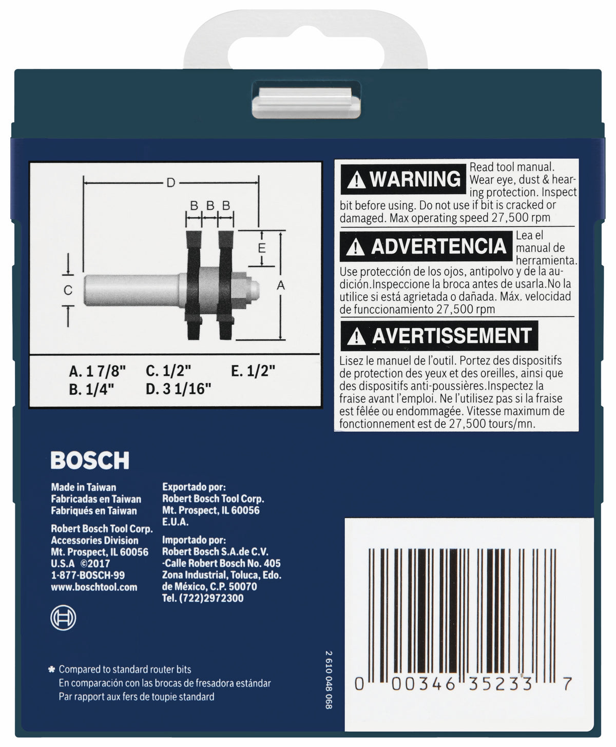 Bosch 84624MC 1-7/8 In. x 1/4 In. Carbide-Tipped Tongue and Groove Router Bit
