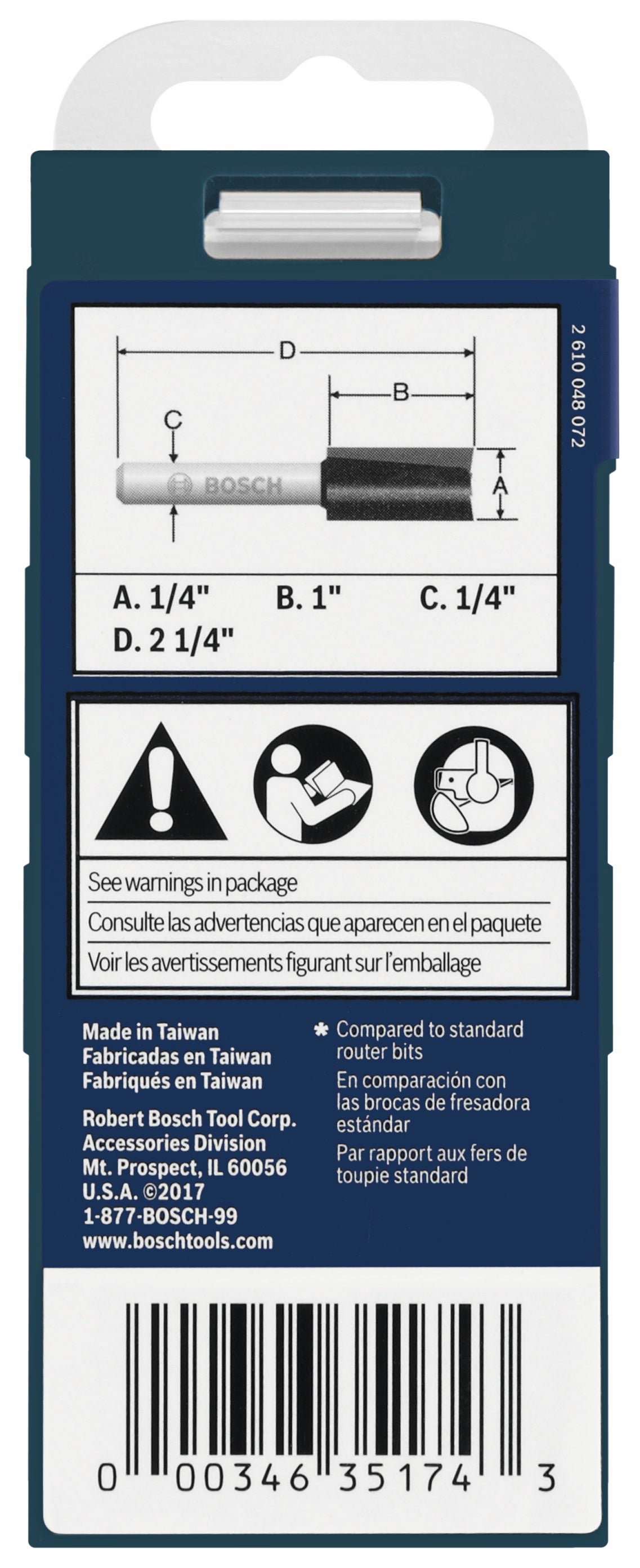 Bosch 85613MC 1/4 In. x 1 In. Carbide-Tipped Double-Flute Straight Router Bit