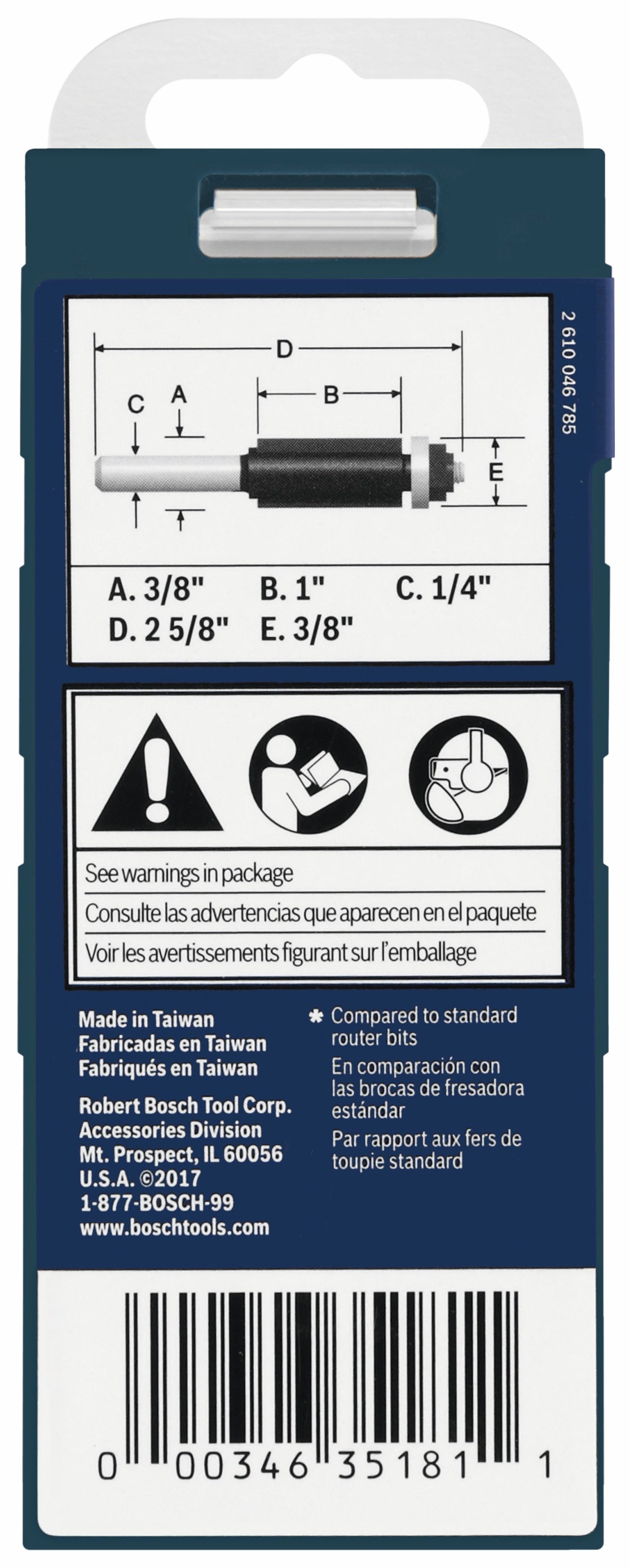 Bosch 85268MC 3/8 In. x 1 In. Carbide-Tipped Double-Flute Flush Trim Router Bit