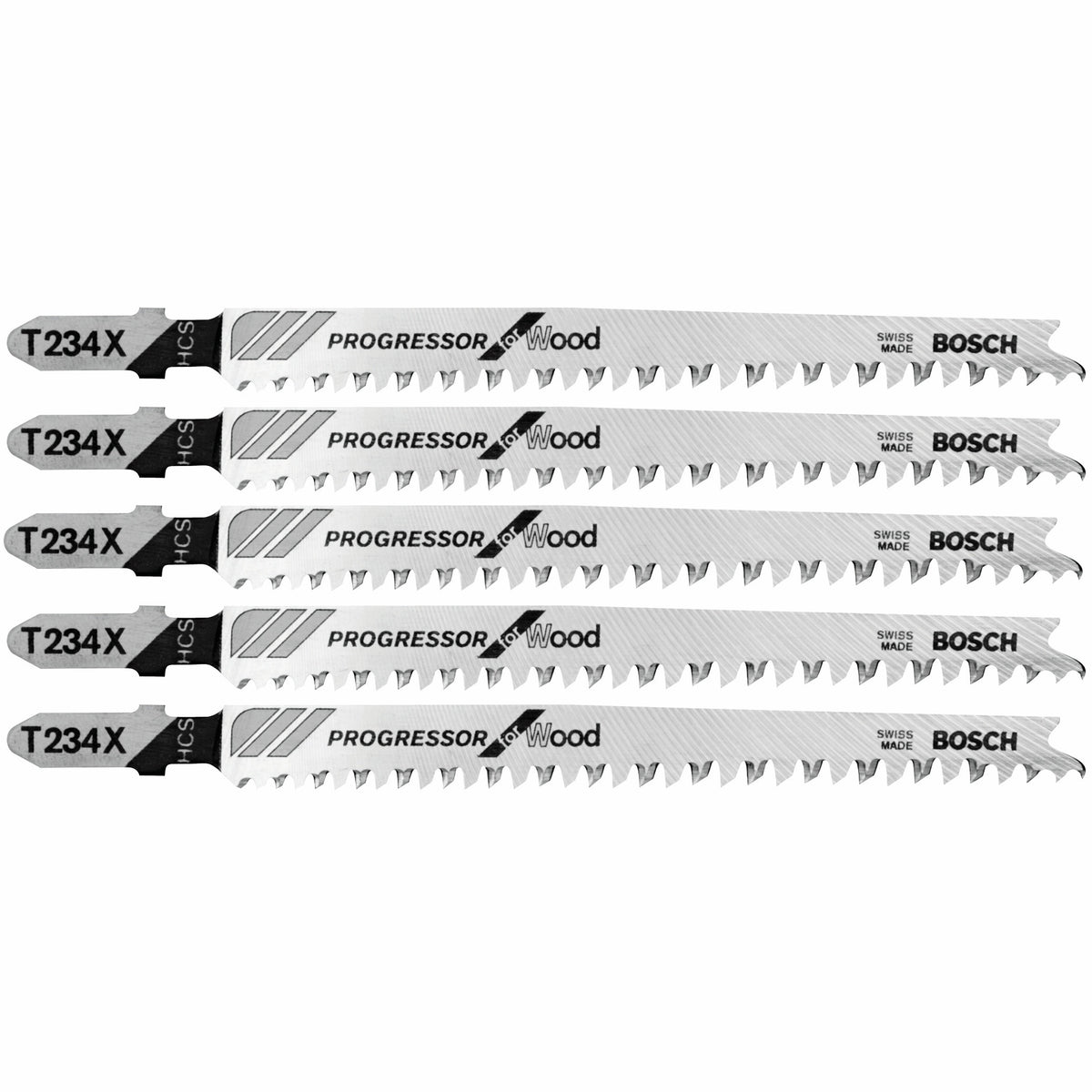 Bosch T234X 5 pc. 4-1/2 In. 8-12 TPI Progressor for Wood T-Shank Jig Saw Blades