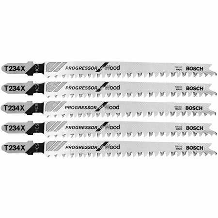 Bosch T234X 5 pc. 4-1/2 In. 8-12 TPI Progressor for Wood T-Shank Jig Saw Blades