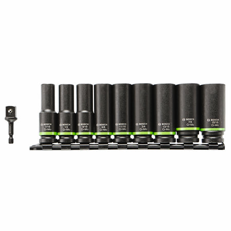 Bosch ITDSO12V10 10 pc. Impact Tough™ Deep Well 1/2 In. Socket Set with 1/4 In. Hex to 1/2 In. Socket Adapter