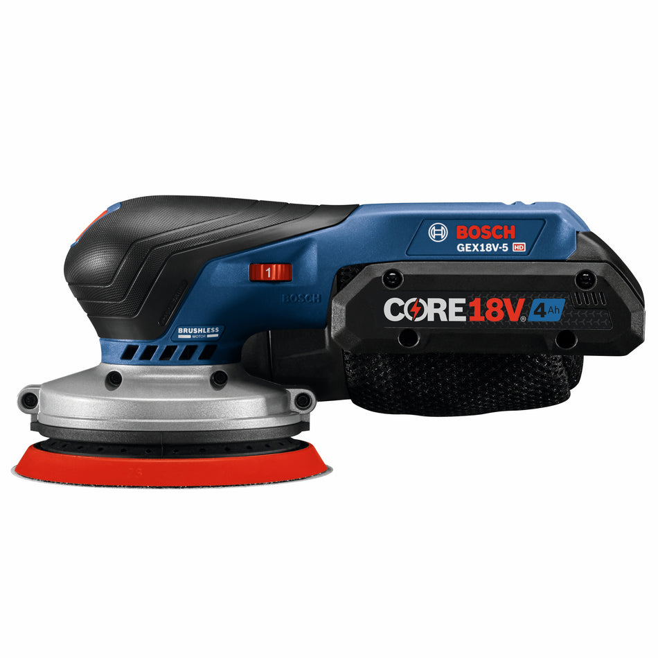 Bosch GEX18V-5B15 18V Brushless 5 In. Random Orbit Sander Kit with (1) CORE18V® 4 Ah Advanced Power Battery