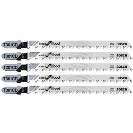 Bosch T301CD 5 pc. 4-5/8 In. 8 TPI Clean for Wood T-Shank Jig Saw Blades